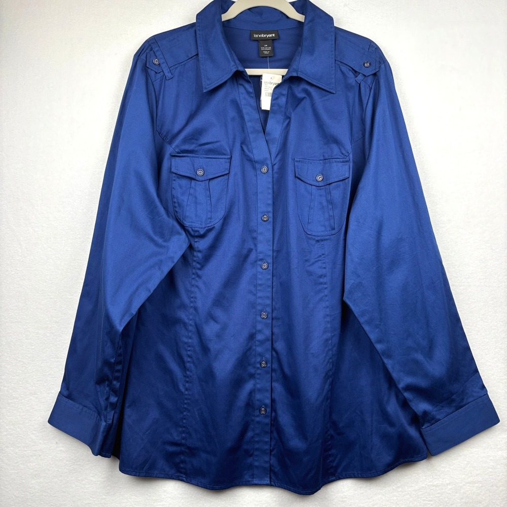 Lane Bryant Womens 26 Utility Shirt Button Down Stretch Long Sleeve NWT